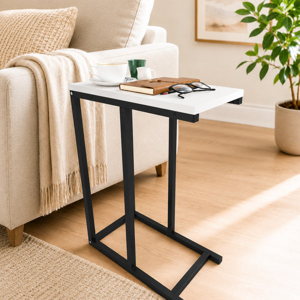 Masuta laterala din metal 45 x 25 cm, side table, masuta canapea compacta, cadru metalic + blat PAL melaminat 18 mm, greutate redusa se misca usor, perfecta langa canapea sau pat, stil modern industrial