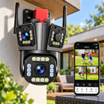 Camera de Supraveghere Dubla WIFI, 8MP, Exterior/Interior, Ultra HD, 5X zoom, Rotire, Leduri, Lumina, Comunicare Bidirectionala, Alarma, Senzor Miscare