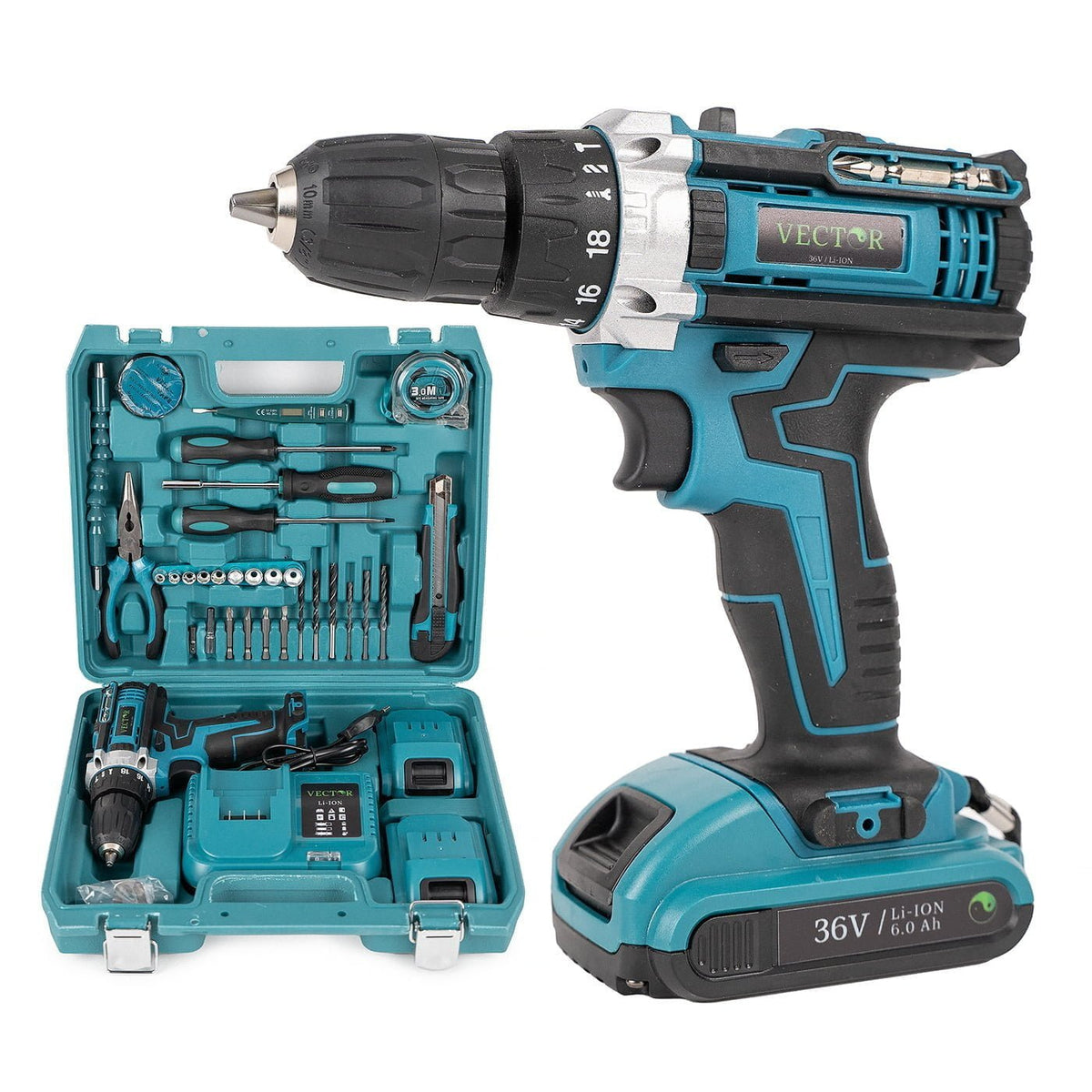 RESIGILAT - Trusa Bormasina 36V cu 2 acumulatori si incarcator + Accesorii