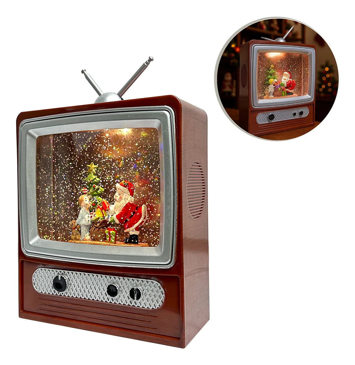 Glob de zapada TV retro cu lumini LED si muzica de Craciun