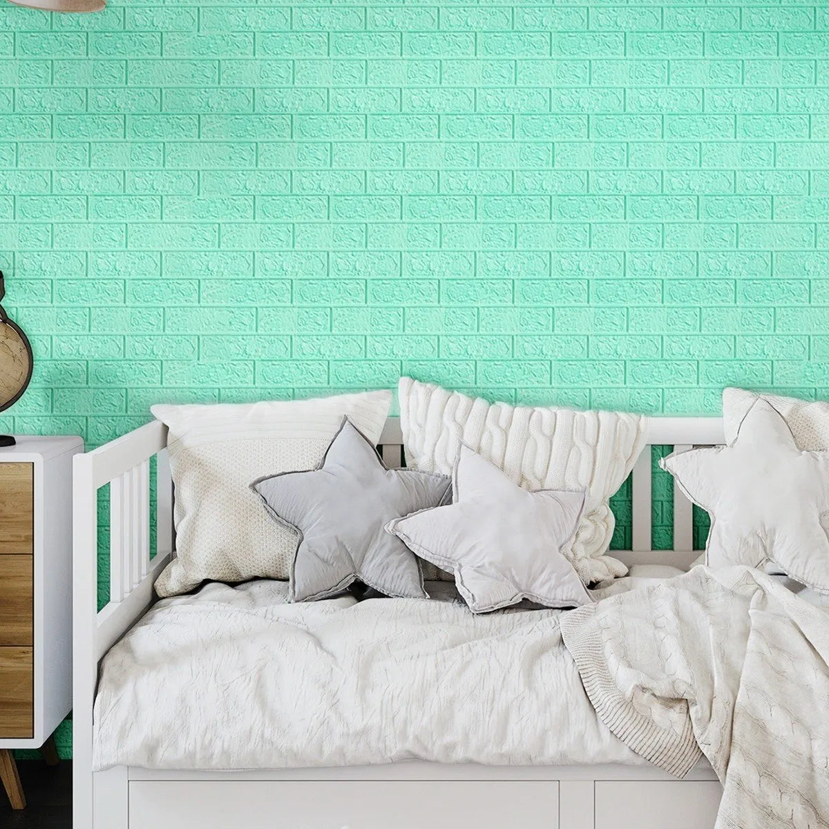 Tapet 3D caramida Verde deschis auto-adeziv pentru interior, 70 x 77 cm
