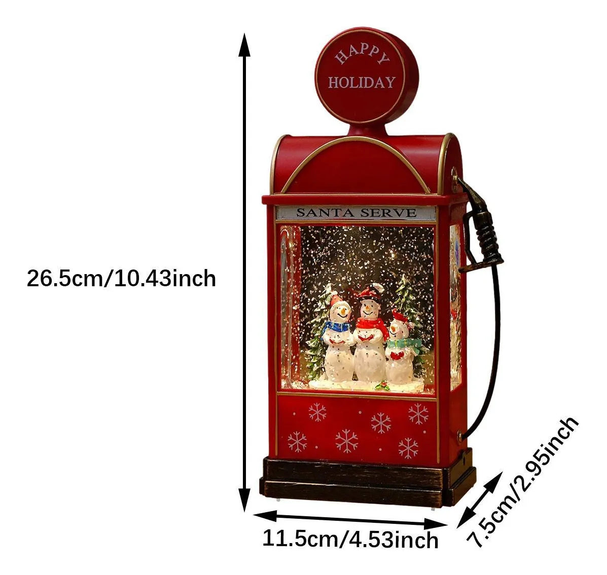 Glob de zapada muzical in forma de statie de benzina – cu lumini, efect de ninsoare si 8 melodii de Craciun