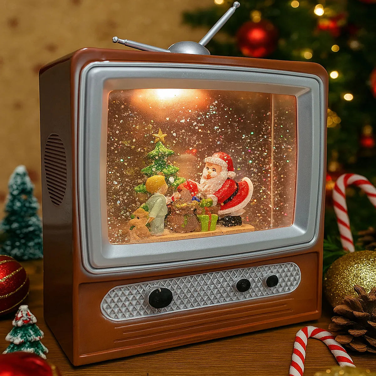 Glob de zapada TV retro cu lumini LED si muzica de Craciun