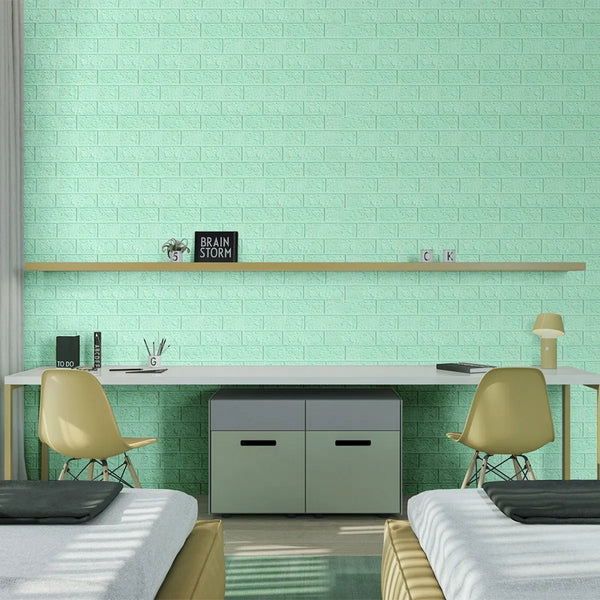 Tapet 3D caramida Verde deschis auto-adeziv pentru interior, 70 x 77 cm