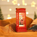Decoratiune De Craciun Tip Cabina Telefonica cu Mos Craciun Si Brad, Cadouri, Functie Muzicala, Lumini Si Ninsoare Automata, Cu Apa, Lumina Calda, Usb sau Baterii, Led