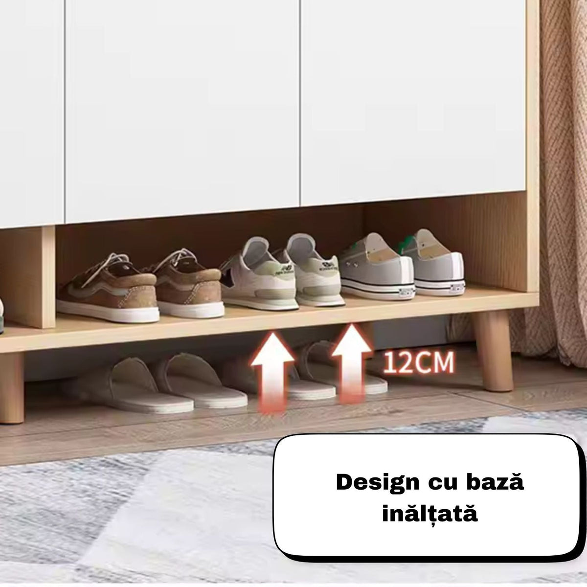 RESIGILAT - Dulap pantofi, din PAL, cu rafturi multiple – 120/140x32x100 cm, Alb/Gri