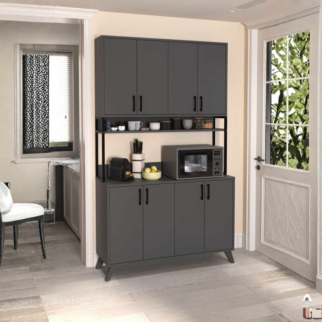 Dulap multifuncțional cu 8 uși, 120x40x202 cm, alb, cu structură metalică rezistentă