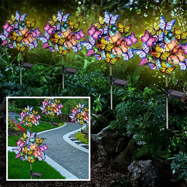 Set 2 Lampi Solare LED Fluturi Decorativi Gradina – 80 cm, Multicolor