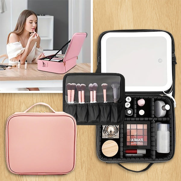 RESIGILAT - Geanta Cosmetica Pentru Make-up cu Oglinda LED  cu Touch, 26x23x11 cm