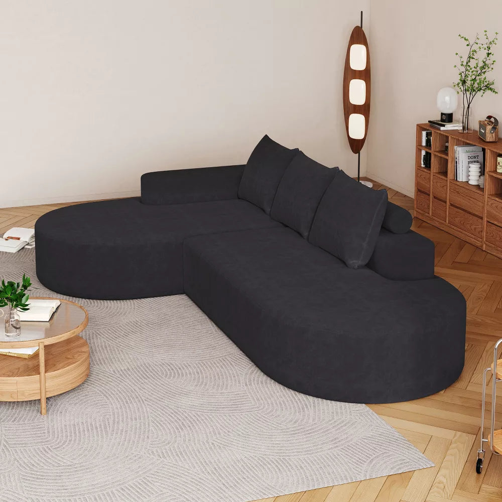 Canapea Coltar Premium Memory Foam HD 275x175x70 cm Material Plusat Reiat cu Dungi Groase