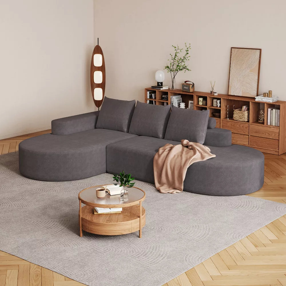 Canapea Coltar Premium Memory Foam HD 275x175x70 cm Material Plusat Reiat cu Dungi Groase