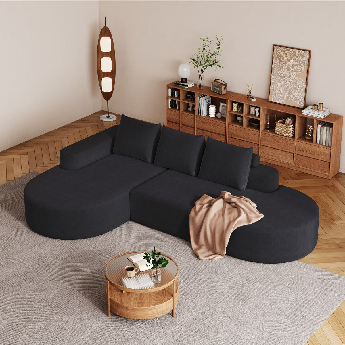 Canapea Coltar Premium Memory Foam HD 275x175x70 cm Material Plusat Reiat cu Dungi Groase