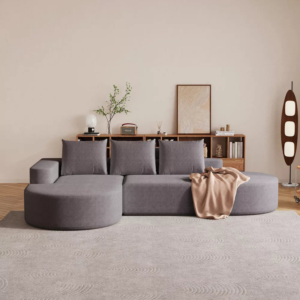 Canapea Coltar Premium Memory Foam HD 275x175x70 cm Material Plusat Reiat cu Dungi Groase