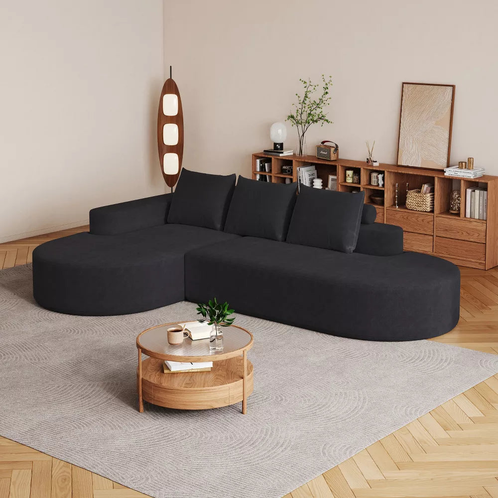 Canapea Coltar Premium Memory Foam HD 275x175x70 cm Material Plusat Reiat cu Dungi Groase