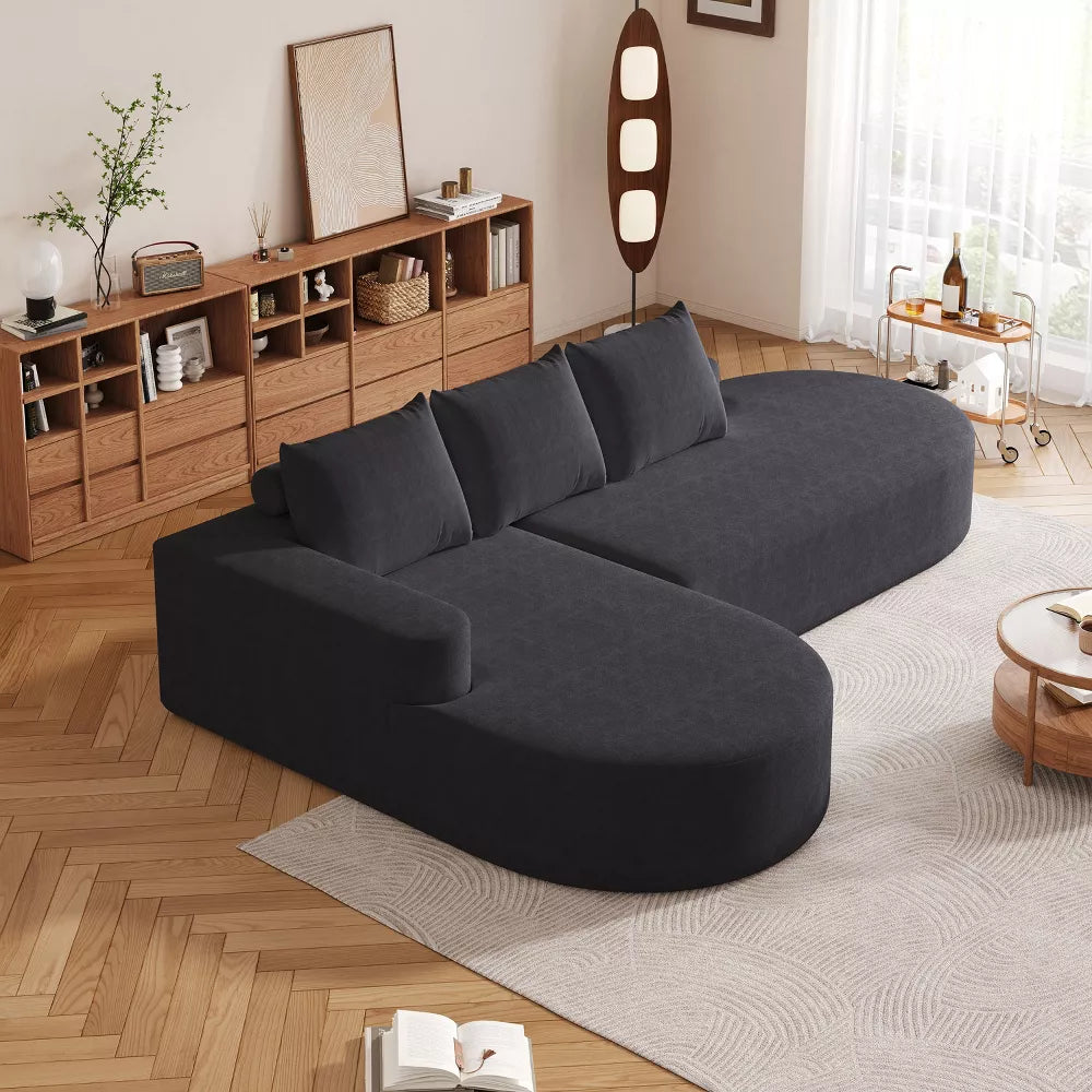 Canapea Coltar Premium Memory Foam HD 275x175x70 cm Material Plusat Reiat cu Dungi Groase