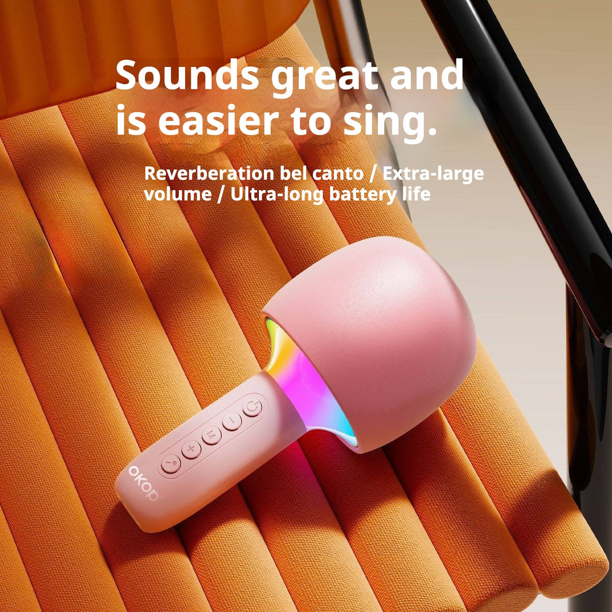 Microfon Karaoke Wireless cu Boxa si LED RGB OKOP KP-M110 – 5W