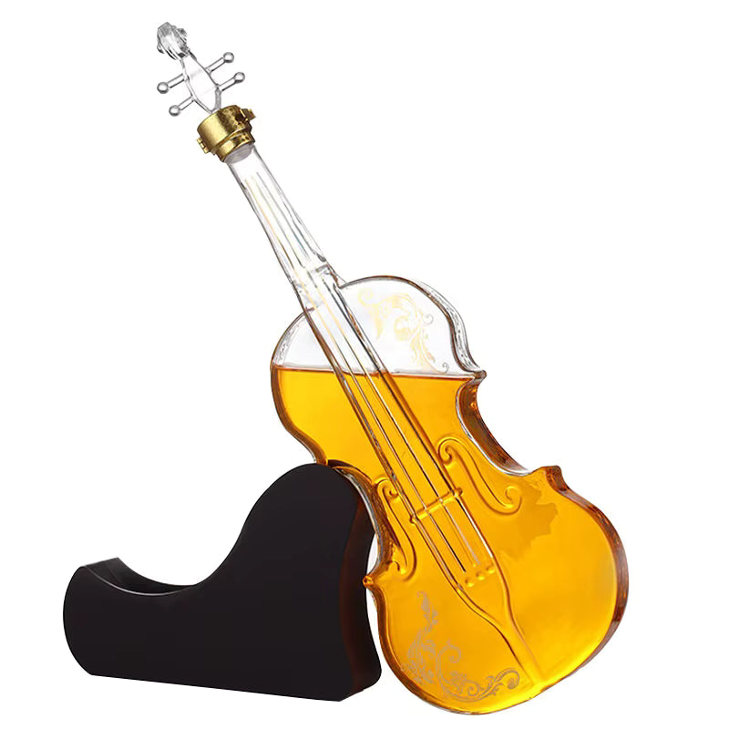 Set decantor in forma de vioara cu 2 pahare si suport din lemn 1000 ml