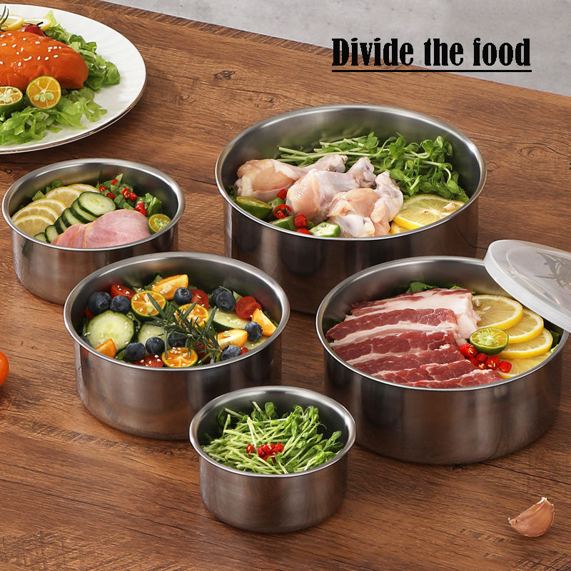 Set 5 Caserole Metalice cu Capac Plastic, Depozitare Alimente Inox, Diferite Dimensiuni, Bucatarie