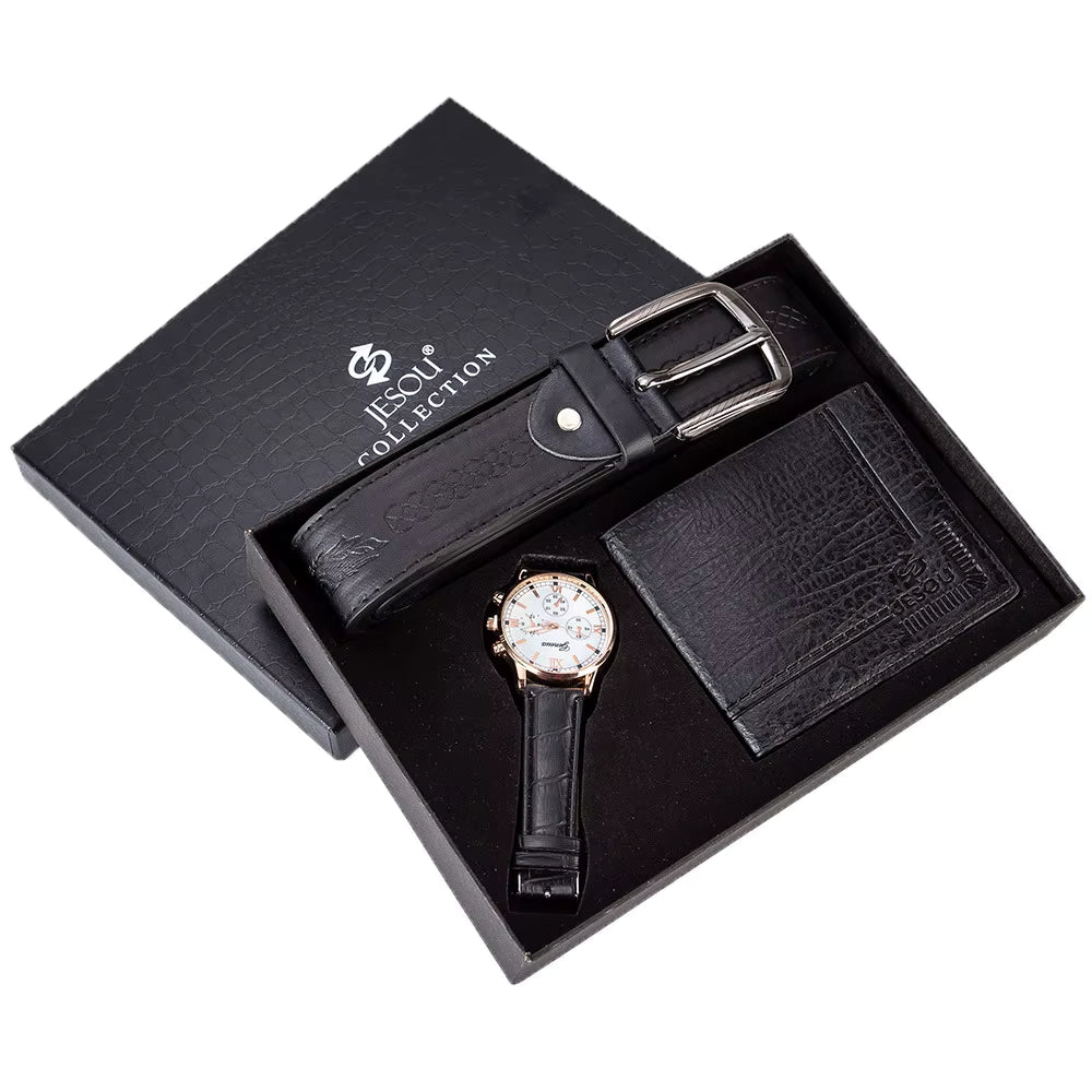 Set Cadou Barbati – Portofel, Curea si Ceas Casual din Imitatie Piele Premium