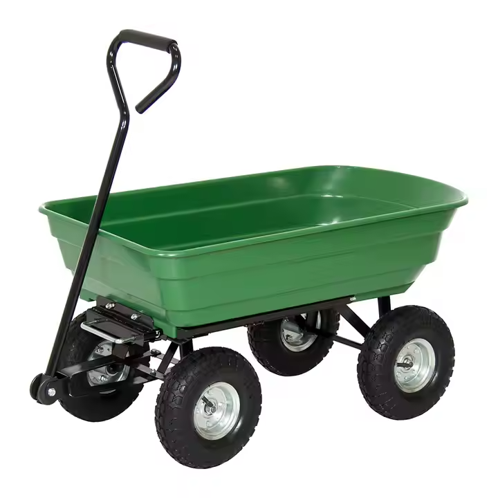 Carucior pentru gradina si curte, cuva basculanta, 125 L, roti cauciuc, verde