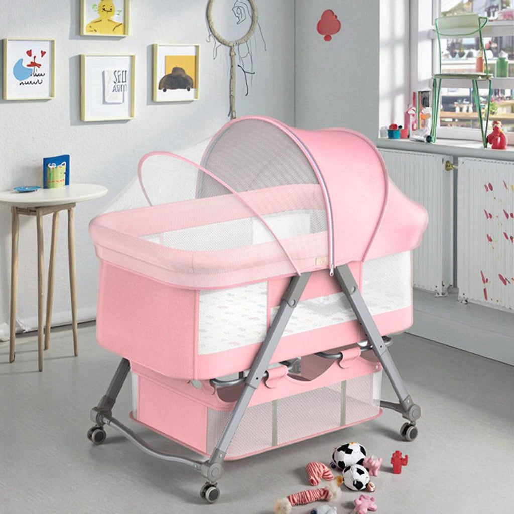 Patut bebelusi multifunctional – Portabil, Pliabil, cu Roti, cu Saltea, Nou-Nascuti