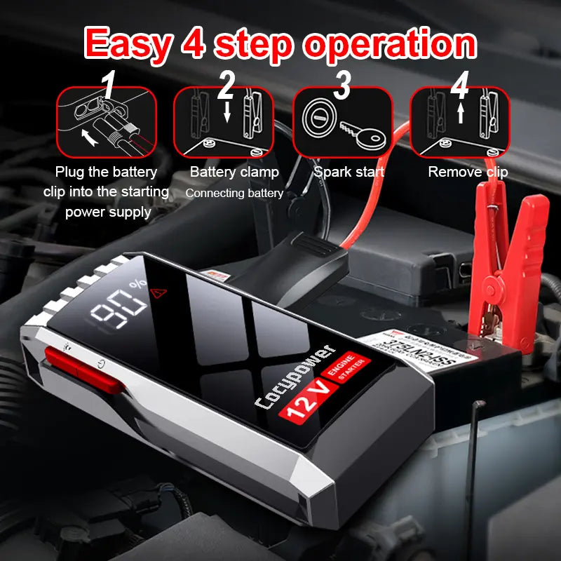 Robot Pornire Auto Portabil 800A, Jump Starter 12V cu Acumulator 8000mAh, Ecran LCD si Port USB
