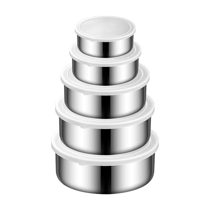 Set 5 Caserole Metalice cu Capac Plastic, Depozitare Alimente Inox, Diferite Dimensiuni, Bucatarie