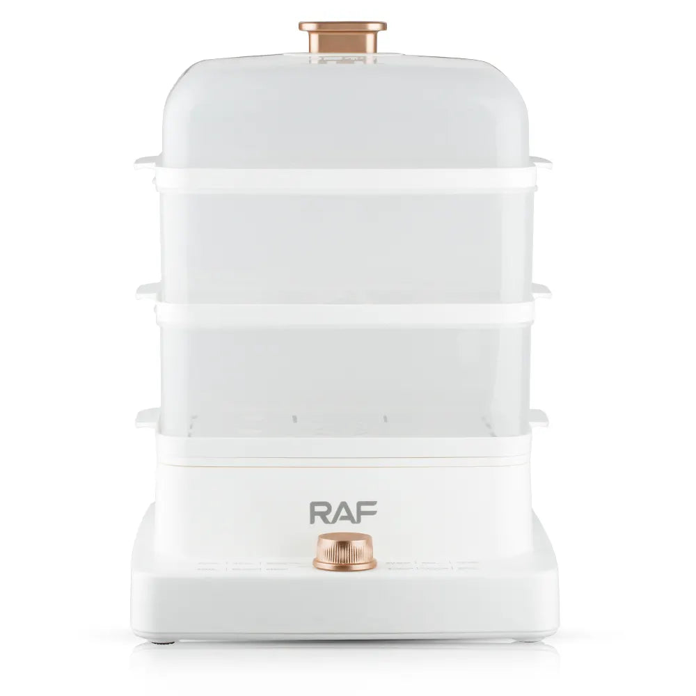 Aparat electric pentru gatit cu aburi, RAF R5238, 1200W, 3 niveluri, 3 x 4L, 38x28x29 cm, alb