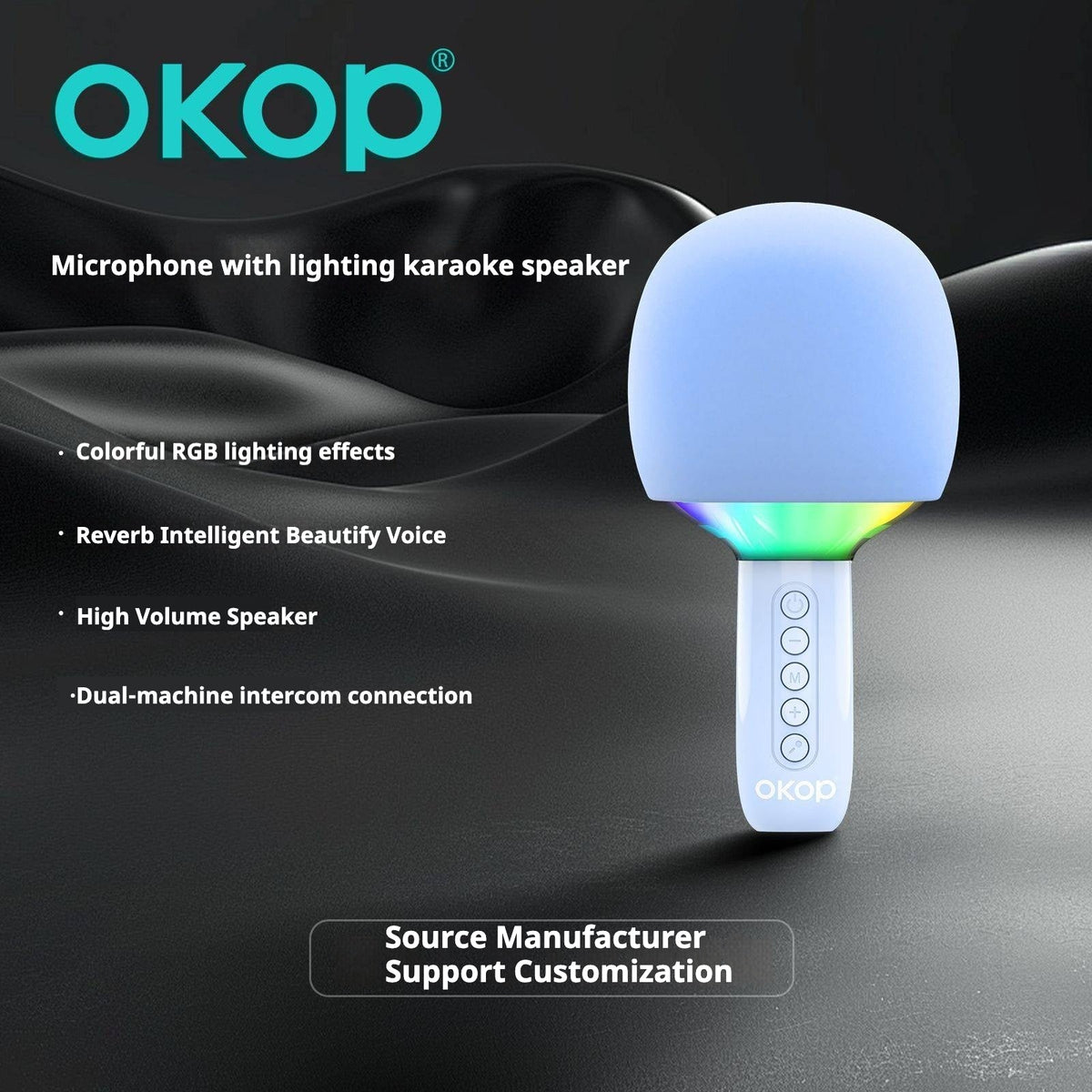 Microfon Karaoke Wireless cu Boxa si LED RGB OKOP KP-M110 – 5W