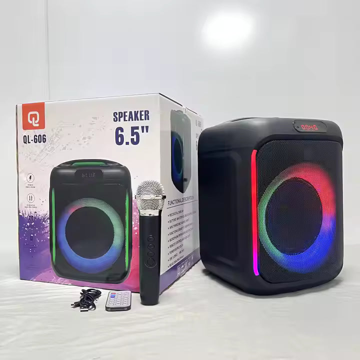 Boxa portabila QL-606 cu microfon wireless, 20W, Bluetooth 5.2, efecte LED RGB și funcție Karaoke