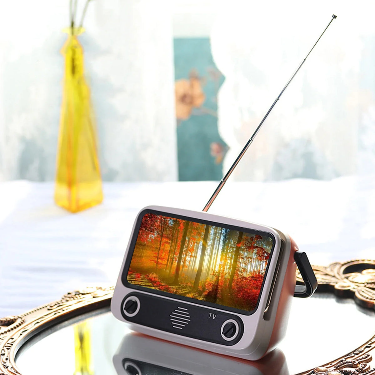 Suport telefon tip TV, difuzor Bluetooth 5W, radio FM, 19 x 9 x 13 cm