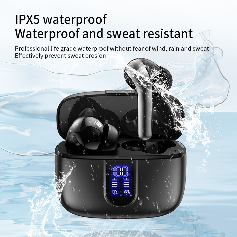 Casti Wireless In-Ear Bluetooth 5.4 Rezistente la Apa cu Display Baterie si Fast Pairing