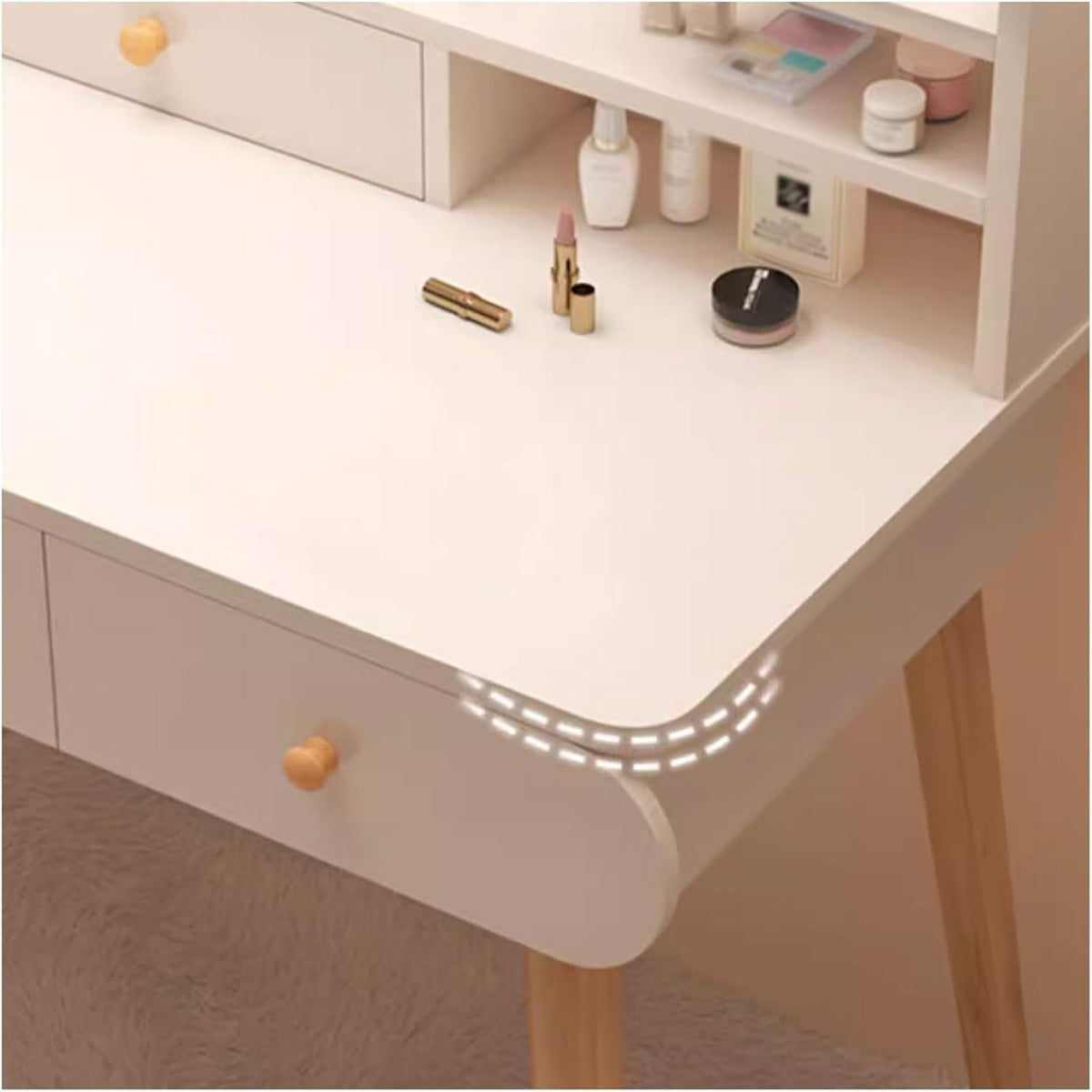 Masa de toaleta cu oglinda 100x120x40 cm design modern alba cu sertare si rafturi