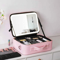 RESIGILAT - Geanta Cosmetica Pentru Make-up cu Oglinda LED  cu Touch, 26x23x11 cm