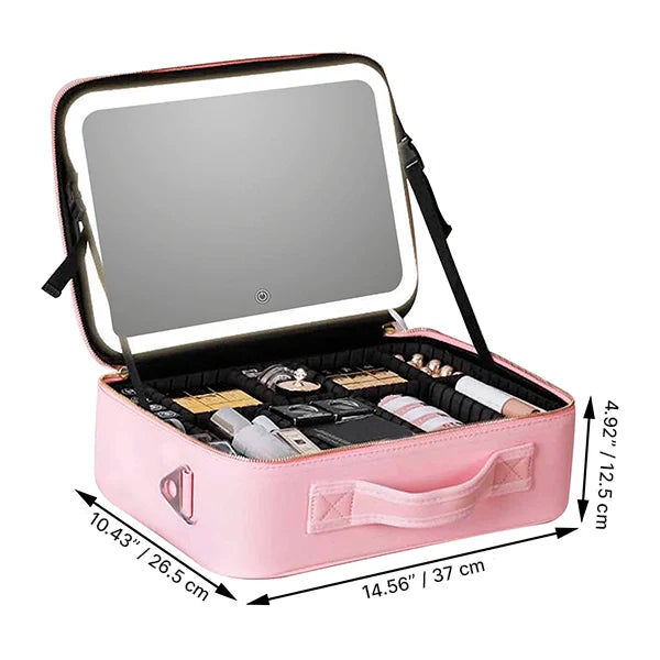 RESIGILAT - Geanta Cosmetica Pentru Make-up cu Oglinda LED  cu Touch, 26x23x11 cm