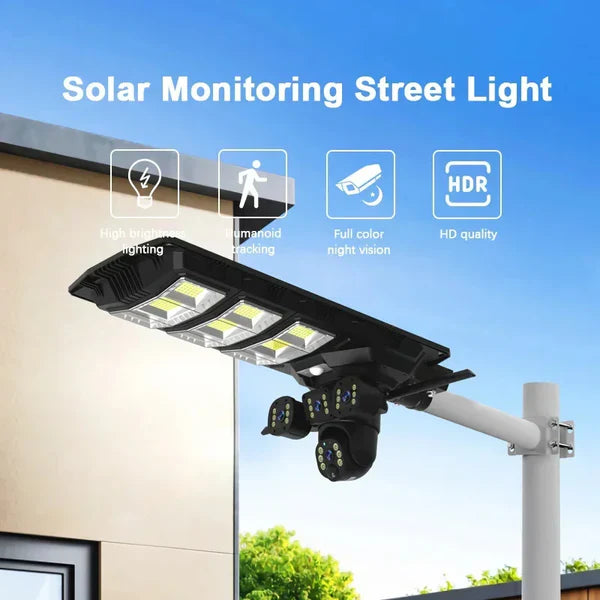 Lampa cu panou solar, 450 W,cu 3 camere supraveghere incorporate,slot sim,4G, 12MP
