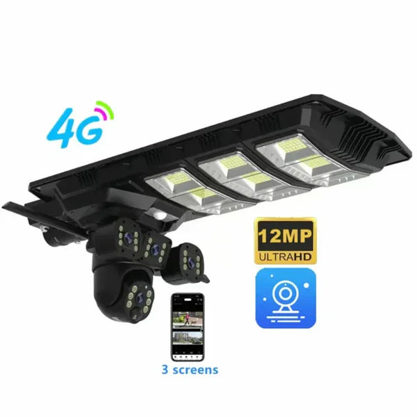 Lampa cu panou solar, 450 W,cu 3 camere supraveghere incorporate,slot sim,4G, 12MP