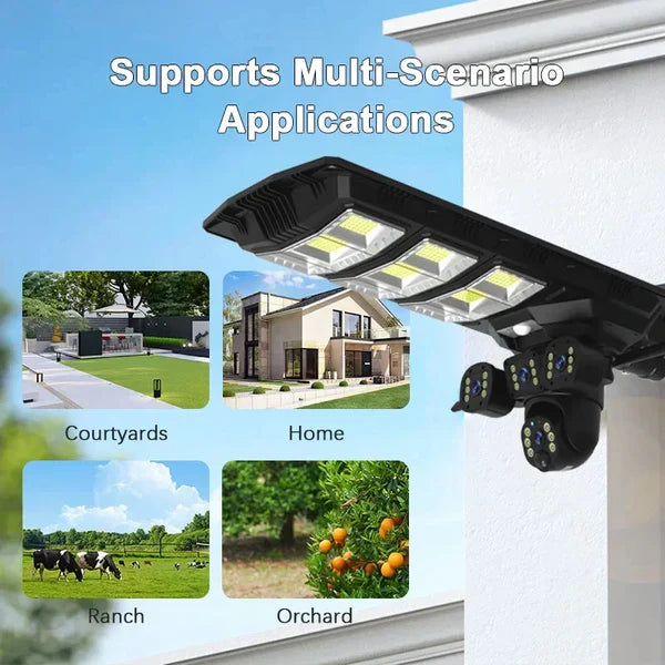 Lampa cu panou solar, 450 W,cu 3 camere supraveghere incorporate,slot sim,4G, 12MP