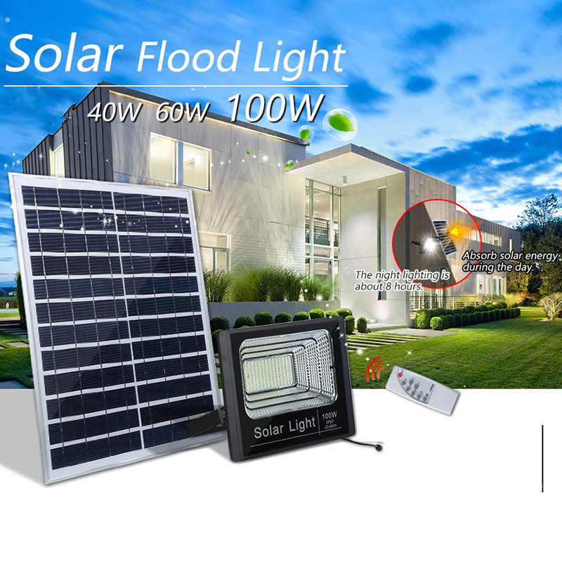 Proiector LED cu panou solar si telecomanda, IP67