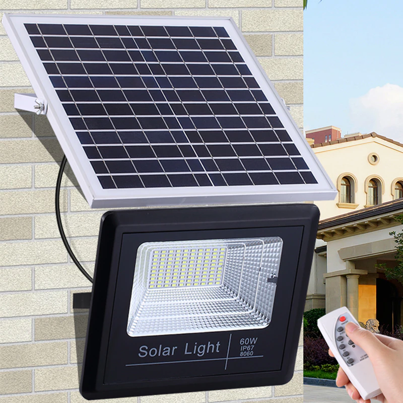 Proiector LED cu panou solar si telecomanda, IP67