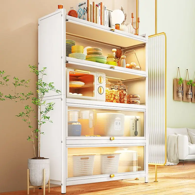 Dulap elegant pentru bucatarie, 4 rafturi, otel inoxidabil, usa cu geam cu deschidere verticala 80x32x144cm