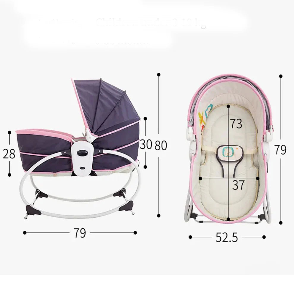 Balansoar 5 in 1 cu vibratii pentru copii si bebelusi, transformabil in landou si scaun copii, cu melodii, Mov