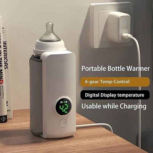 Incalzitor portabil pentru biberoane cu baterie 6000mAh reglaj temperatura 37-55°C incarcare USB
