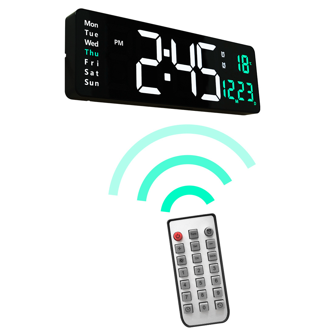 RESIGILAT - Ceas Digital de Perete cu Afișaj LED Mare 38.7cm – Dată, Temperatură, Alarmă, Ziua Săptămânii, FARA TELECOMANDA !!!!