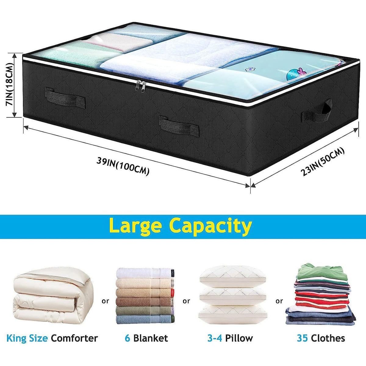 Organizator haine cu fermoar pentru depozitare sub pat, 100x50x18cm, 90L
