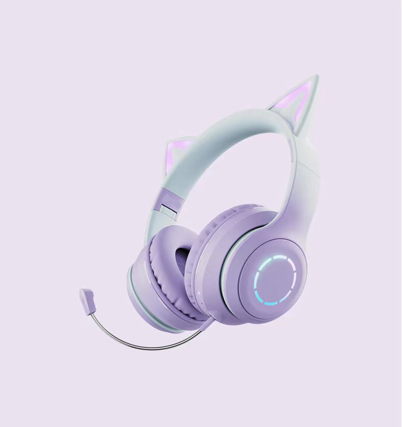 RESIGILAT - Casti wireless pliabile cu urechi de pisica iluminate LED, Bluetooth 5.0, Bass Stereo