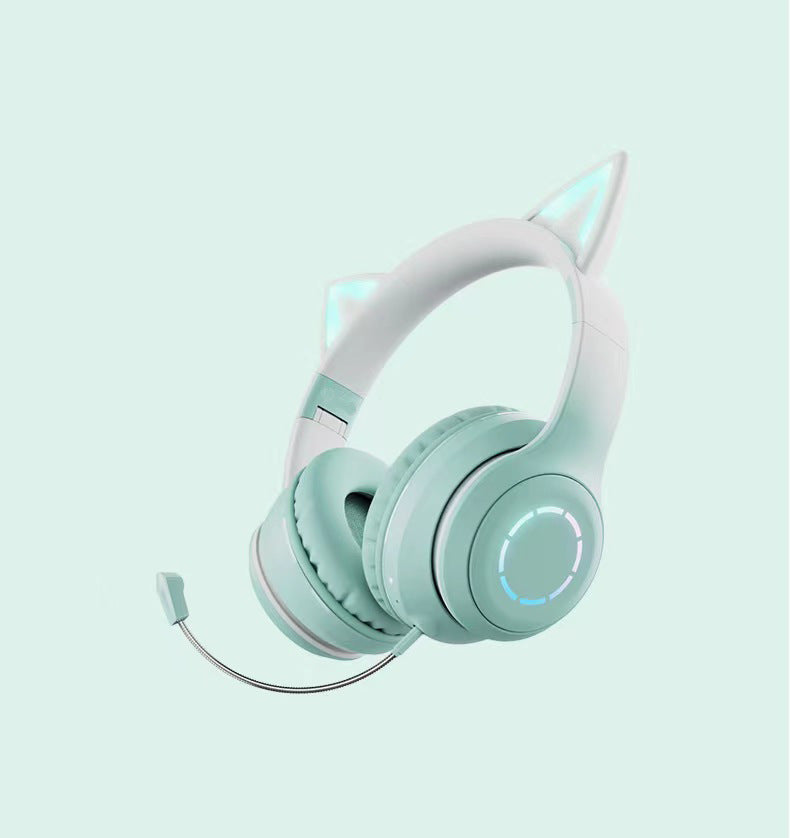RESIGILAT - Casti wireless pliabile cu urechi de pisica iluminate LED, Bluetooth 5.0, Bass Stereo