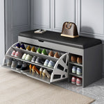 Dulap pentru pantofi tip bancheta, 100 x 30 x 51 cm, Alb/Maro/Gri