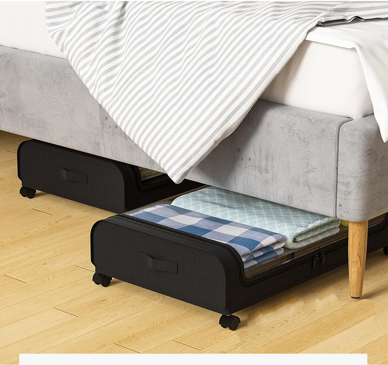 Organizator haine pentru depozitare sub pat „ClearView” – cu roti si husa transparenta, 43L