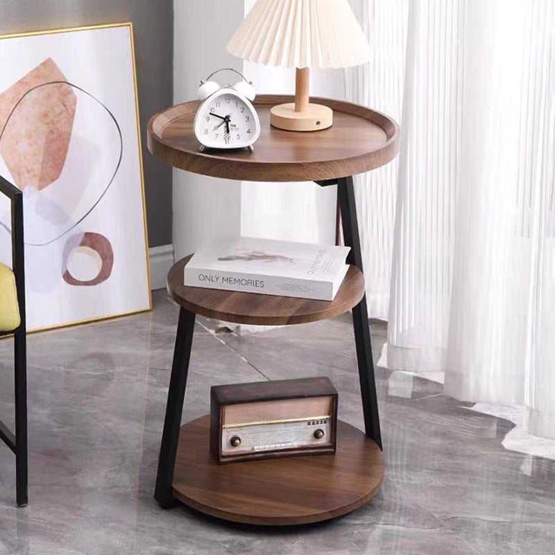 Masuta de cafea pentru living cu 3 polite rotunde, MDF, 62cm, negru/wenge.